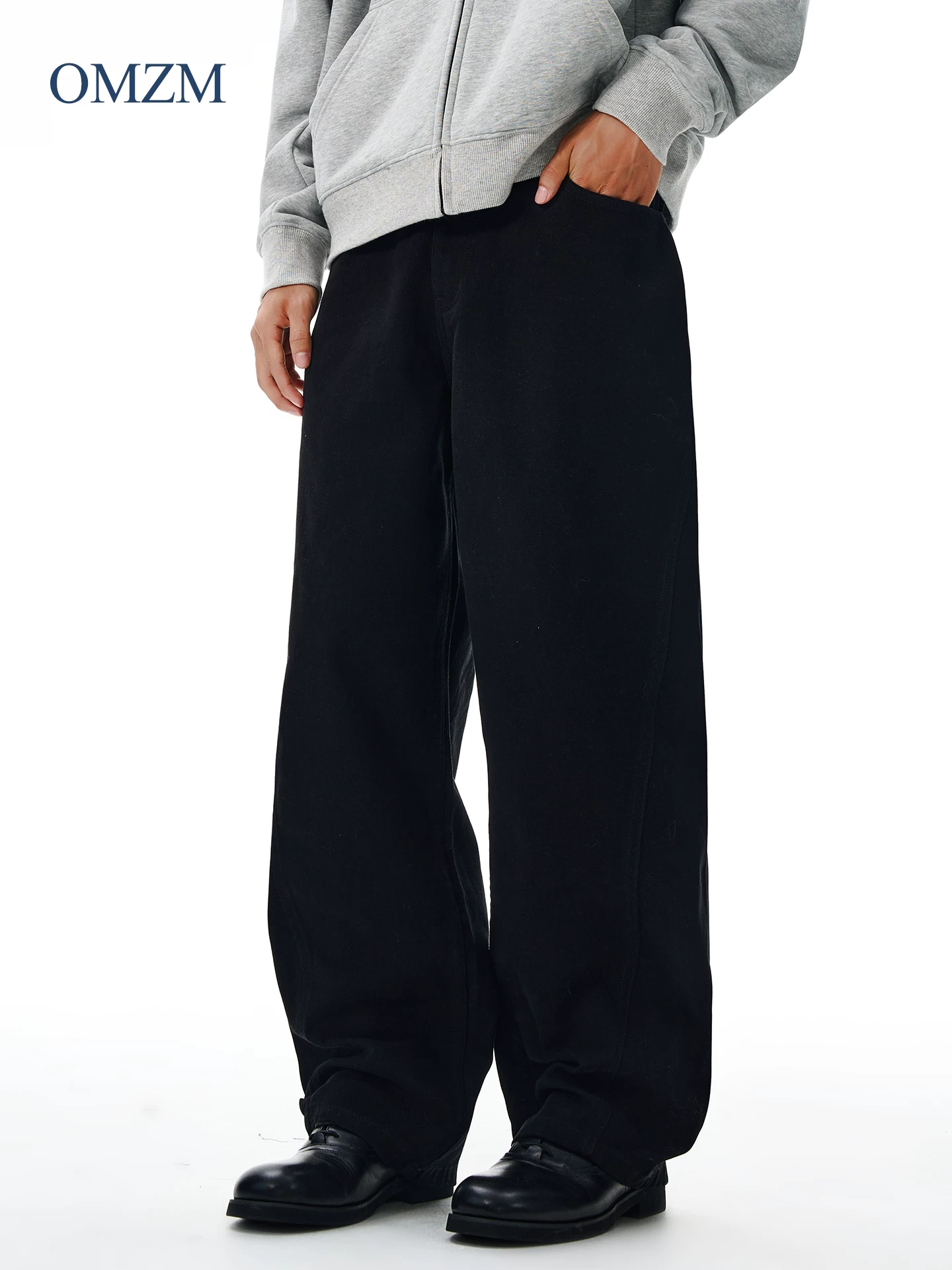 Quần jean OMZM retro carbon-washed dành cho nam, quần ống đứng dáng rộng Melard kiểu dáng đơn giản mùa đông, quần kiểu scimitar hợp thời trang