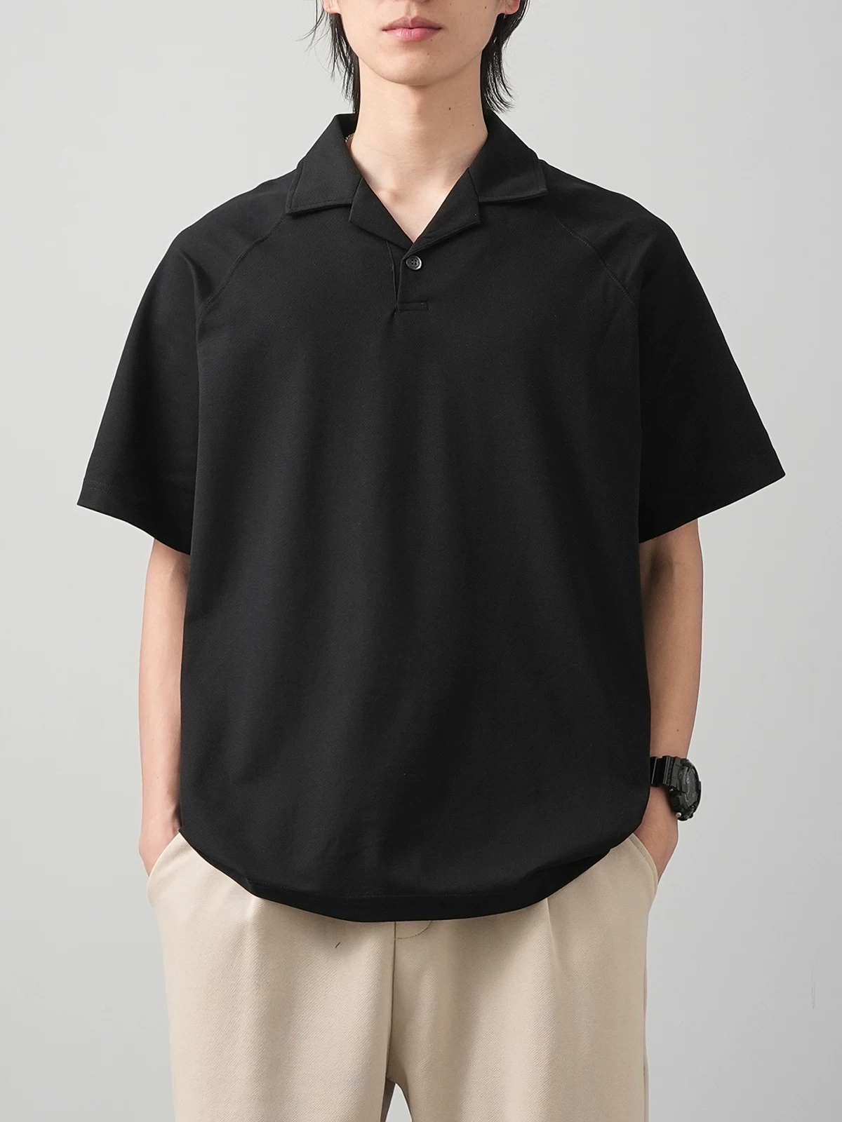 Áo thun POLO chất liệu vải lụa đá mát lạnh dành cho nam, tay ngắn, thoáng khí, chất liệu cotton pique mùa hè, cổ Cuba, kháng khuẩn, màu trơn, tay lửng
