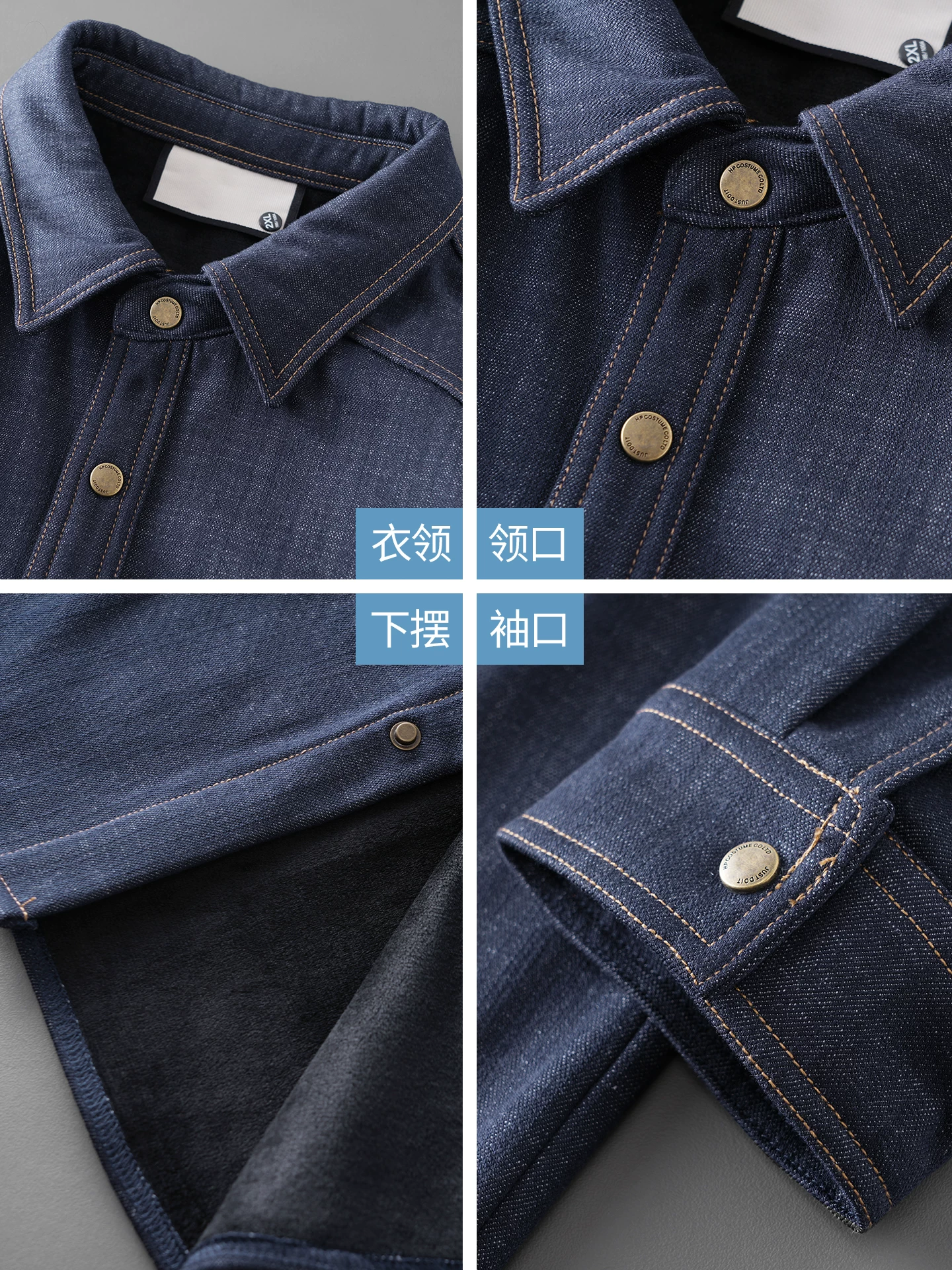 Áo sơ mi lót lông giả denim OMZM dành cho nam, áo sơ mi họa tiết tre dày dặn ấm áp mùa đông, áo khoác bảo hộ lao động cổ điển phong cách Hồng Kông