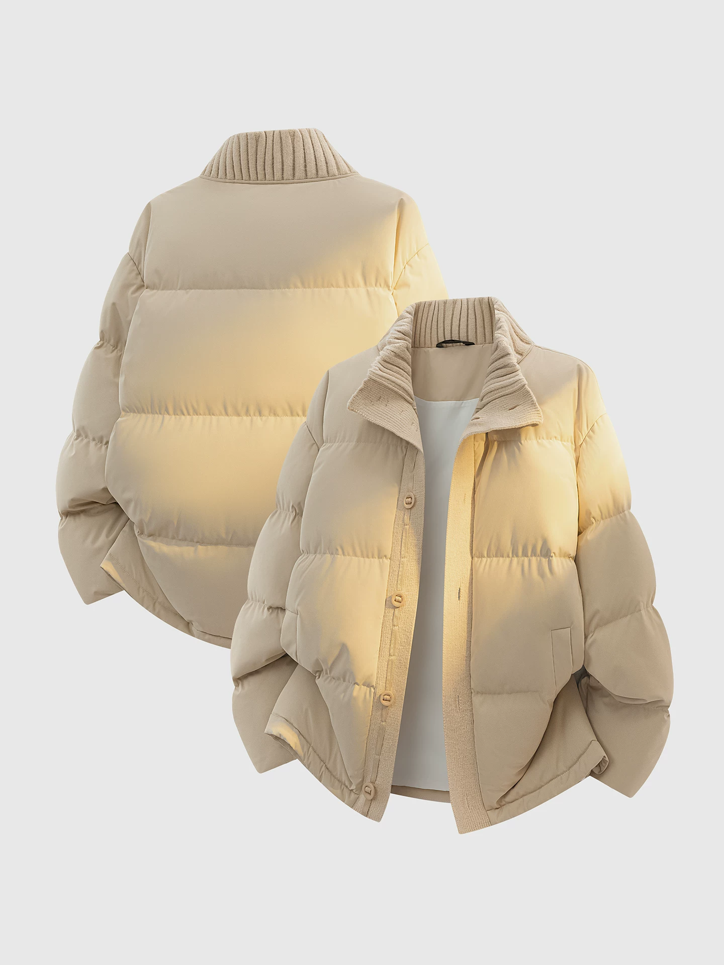 Áo khoác cotton cổ đứng dày kiểu Mỹ của OMZM dành cho nam, áo khoác cotton dệt kim cổ điển mùa đông, áo khoác phao rộng rãi và ấm áp.