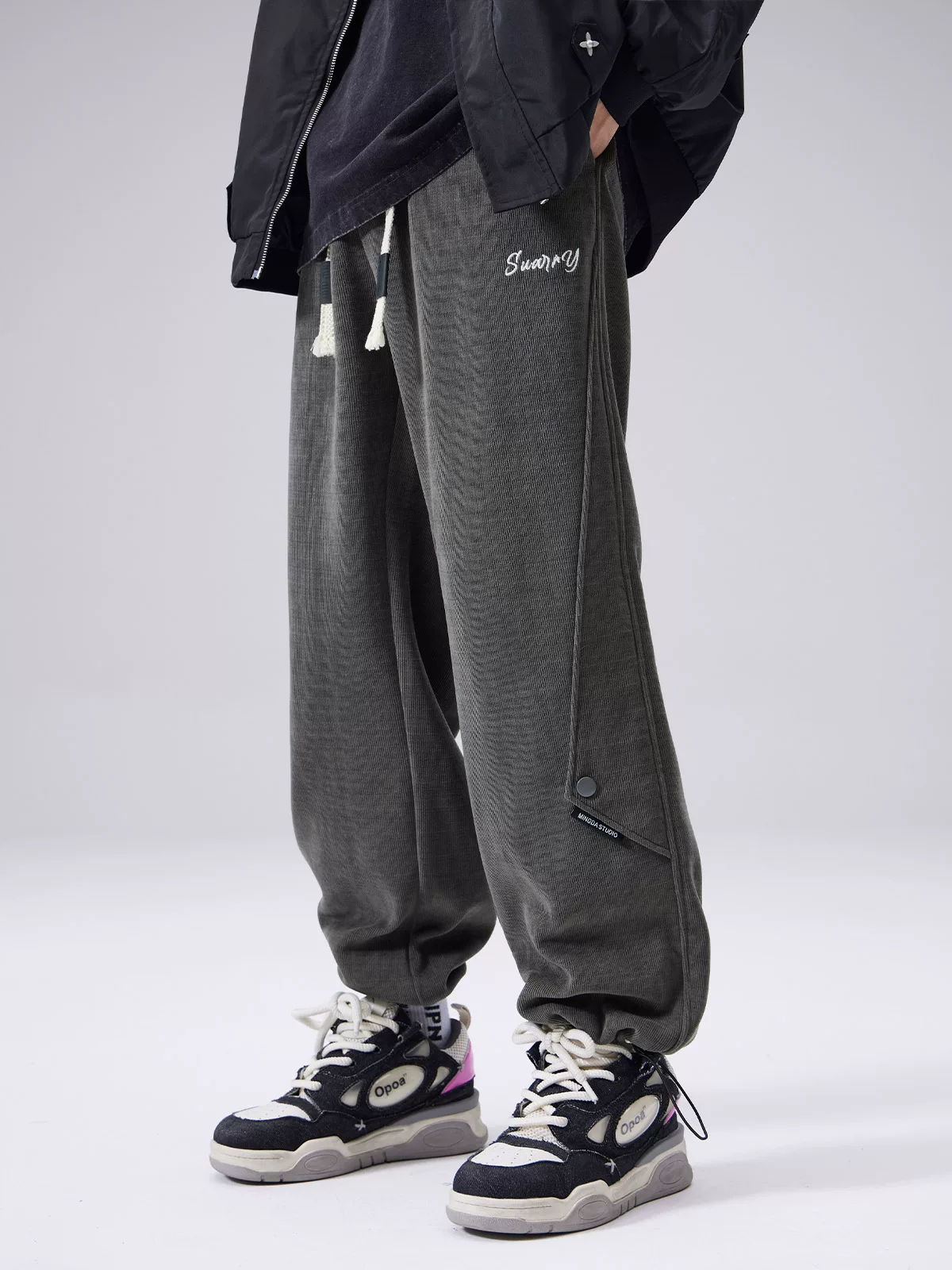 Quần thể thao chenille dày OMZM dành cho nam, quần ống rộng chất liệu nỉ dày mùa đông, quần jogger có dây rút thời trang, quần thường ngày