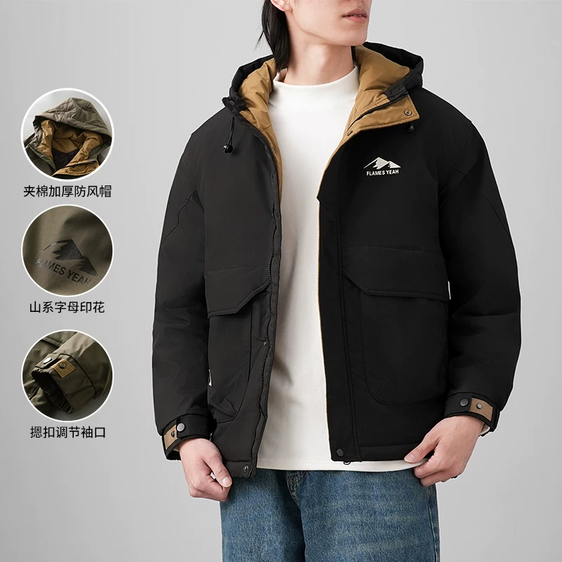 Áo khoác cotton OMZM nam mùa thu đông chần bông dày dặn ấm áp áo khoác cotton ba lớp chống thấm áo khoác ngoài trời áo khoác bảo hộ lao động có mũ trùm đầu