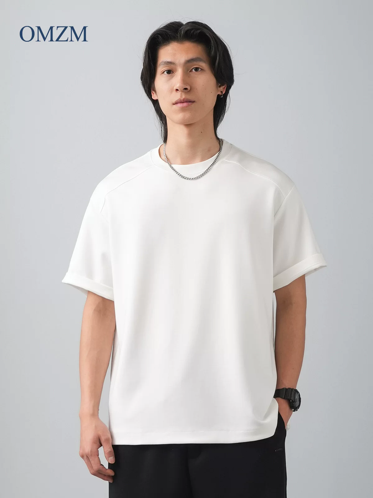 Áo thun nam tay ngắn kiểu dáng thể thao OMZM chất liệu mát lạnh mùa hè kiểu Mỹ, chất liệu lụa đá nhanh khô, tay lửng hai màu, dáng rộng