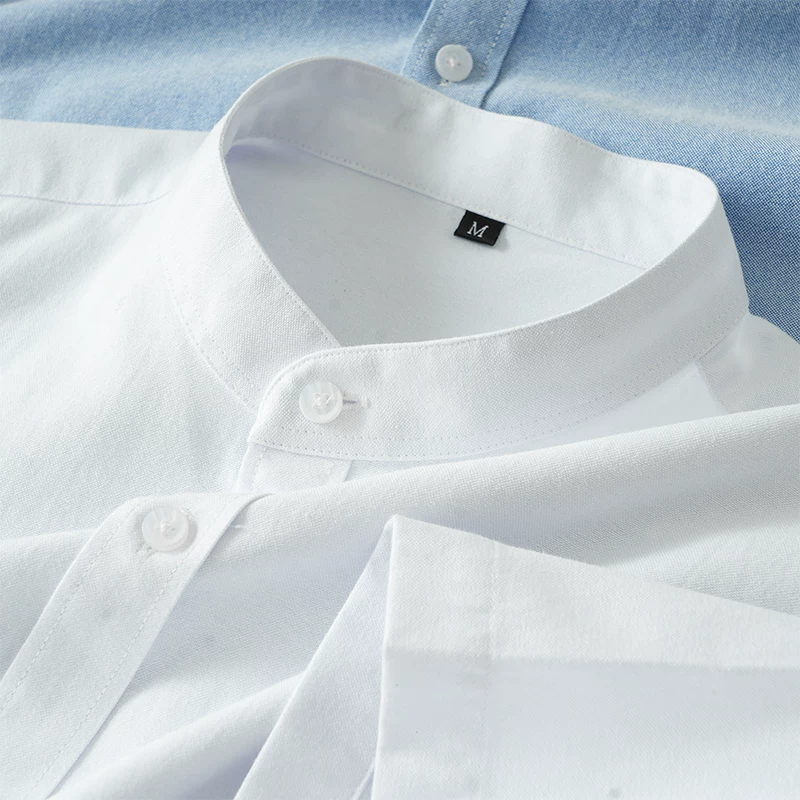 Áo sơ mi Oxford hạng nặng OMZM dành cho nam, tay ngắn, áo sơ mi cổ đứng kiểu Trung Quốc mới mùa hè, áo sơ mi trắng giản dị cao cấp