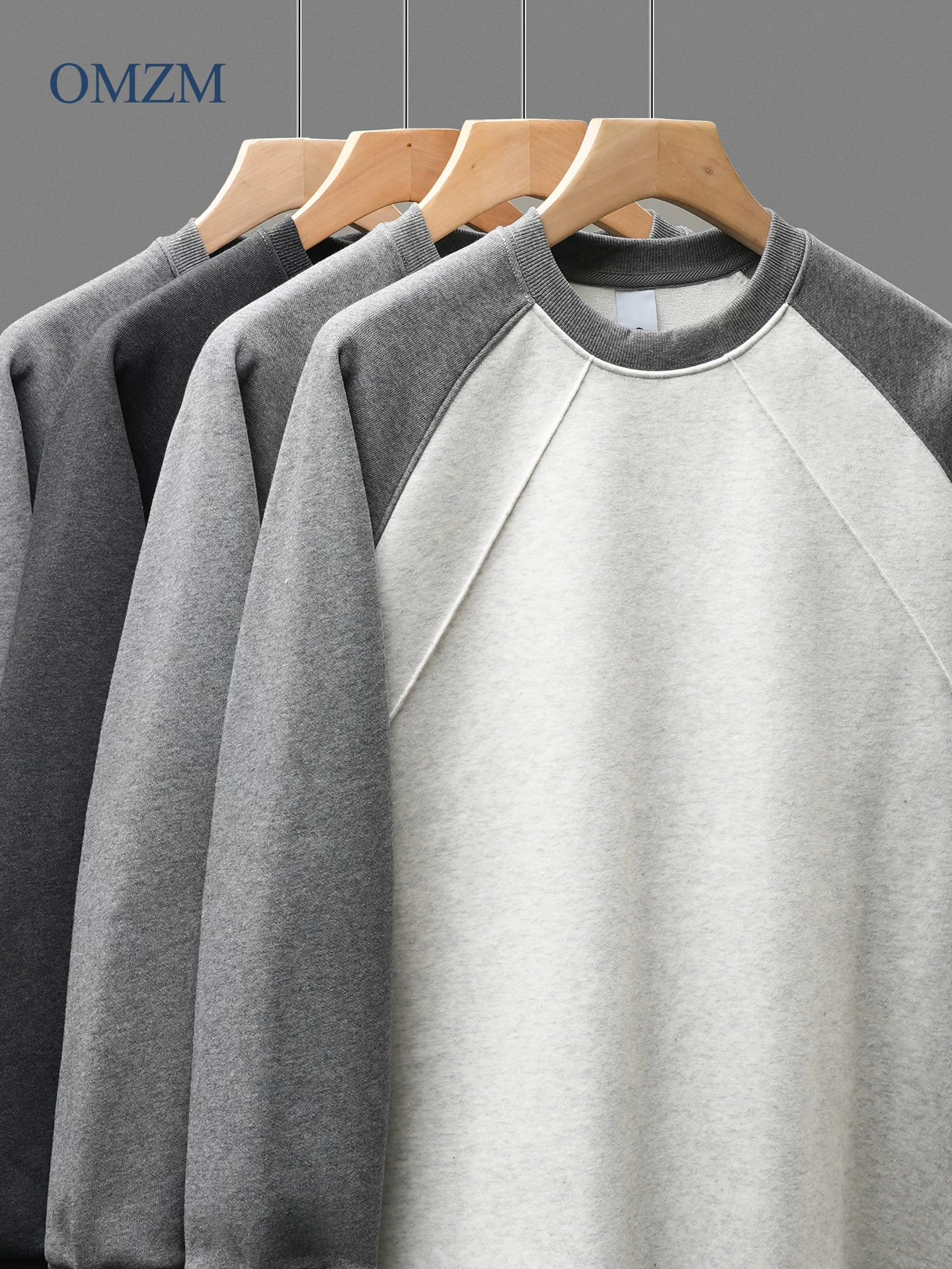 Áo len có tay raglan lót lông cừu OMZM dành cho nam, áo sơ mi lớp trong dày dặn giữ ấm mùa đông, áo khoác cleanfit kiểu Mỹ.