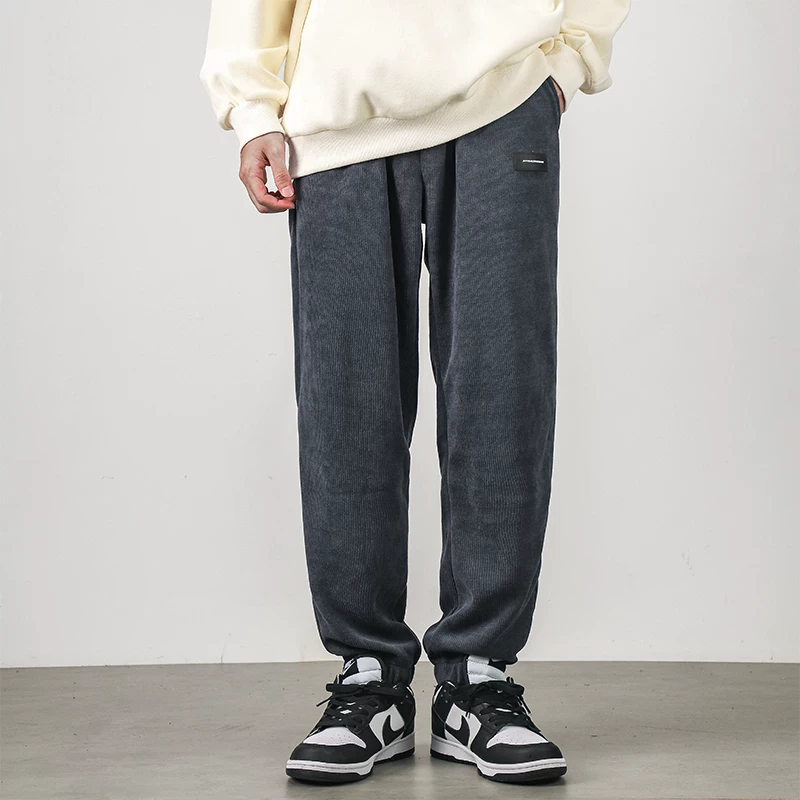 Quần jogger chenille hạng nặng kiểu Mỹ dành cho nam, quần ống côn ấm áp mùa thu đông, quần dài thể thao dáng rộng phong cách đường phố.