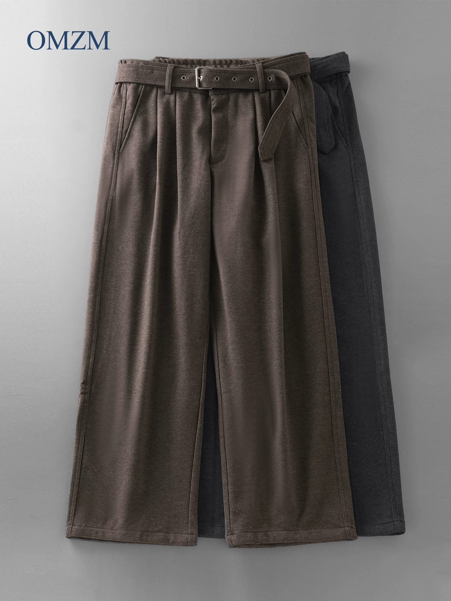 Quần âu ống đứng bằng len OMZM dành cho nam, quần ống rộng dày dặn giữ ấm mùa đông, quần cargo dáng rộng thoải mái Melard.