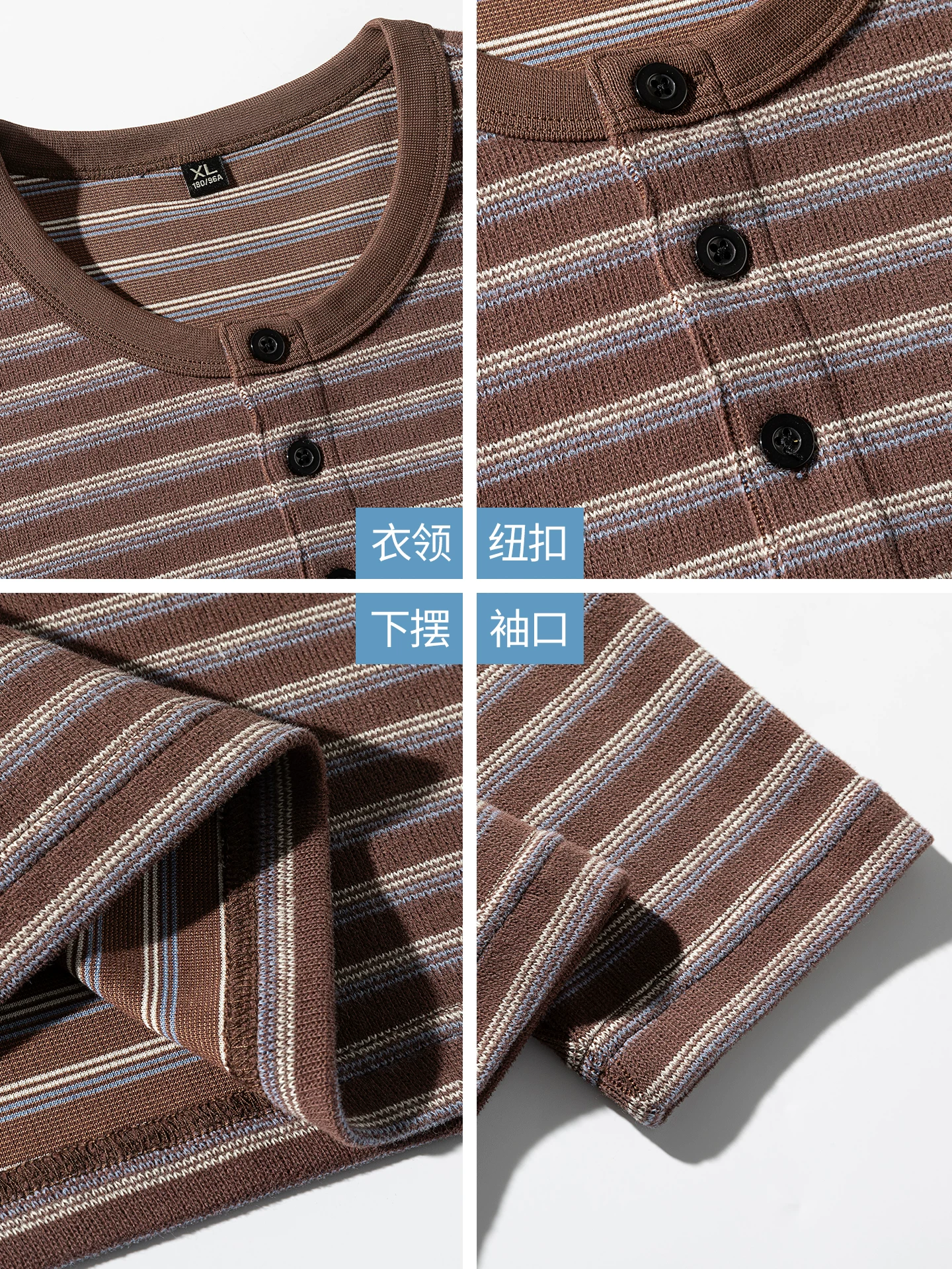 Áo len sọc cổ Henry kiểu Mỹ của OMZM dành cho nam, áo sơ mi cơ bản dài tay đơn giản, đa năng, mới, thoải mái cho mùa thu đông.