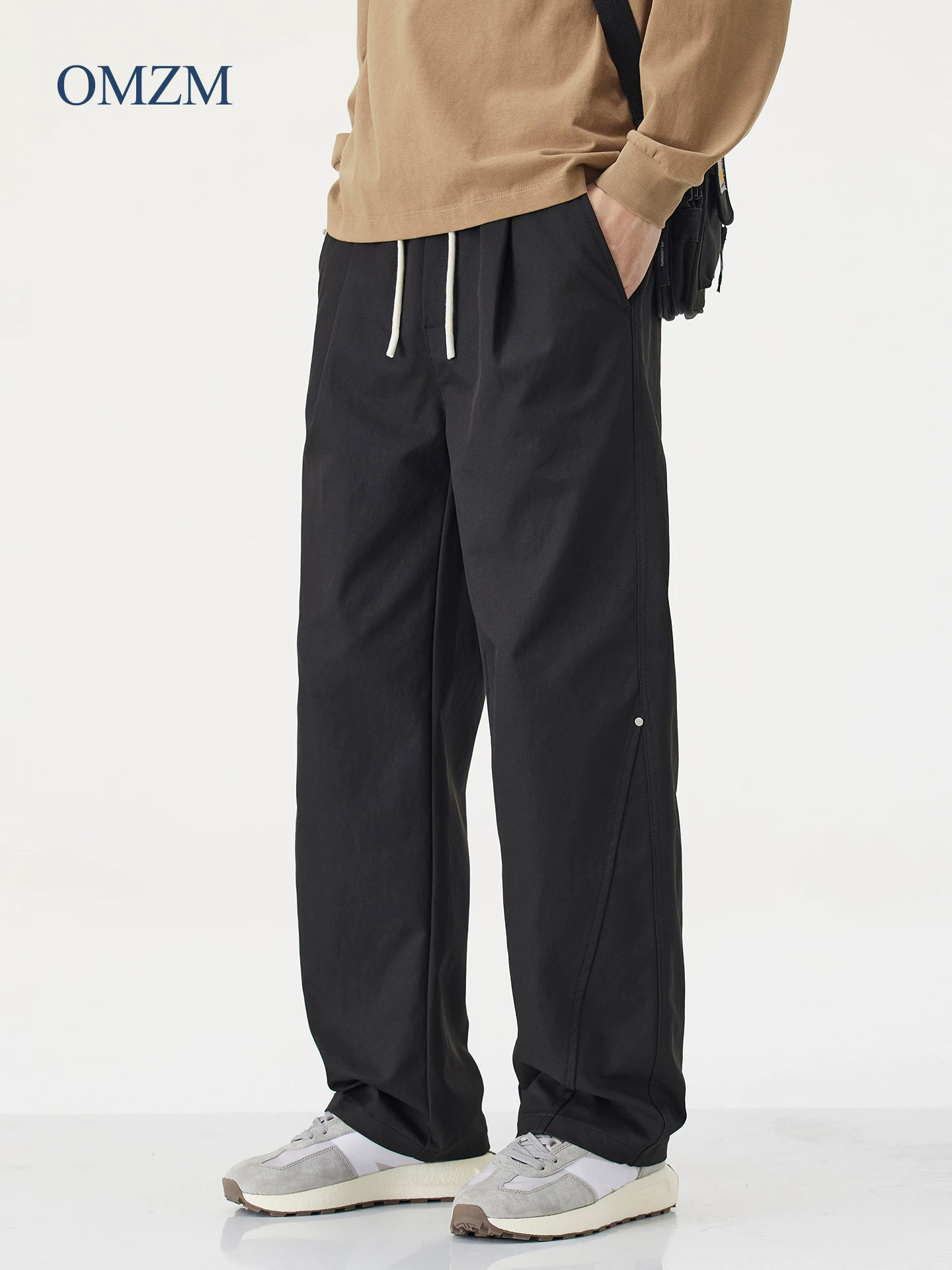 Quần âu kiểu Mỹ OMZM dành cho nam, quần ống đứng dáng rộng mùa thu có xếp nếp, quần ống rộng, quần công sở cổ điển thể thao