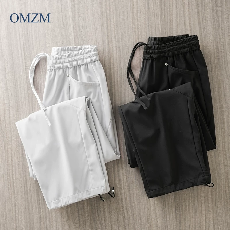 Quần thường ngày kiểu Mỹ OMZM dành cho nam, quần jogger mùa xuân có dây rút, kiểu dáng thời trang, quần dài ống rộng màu trơn