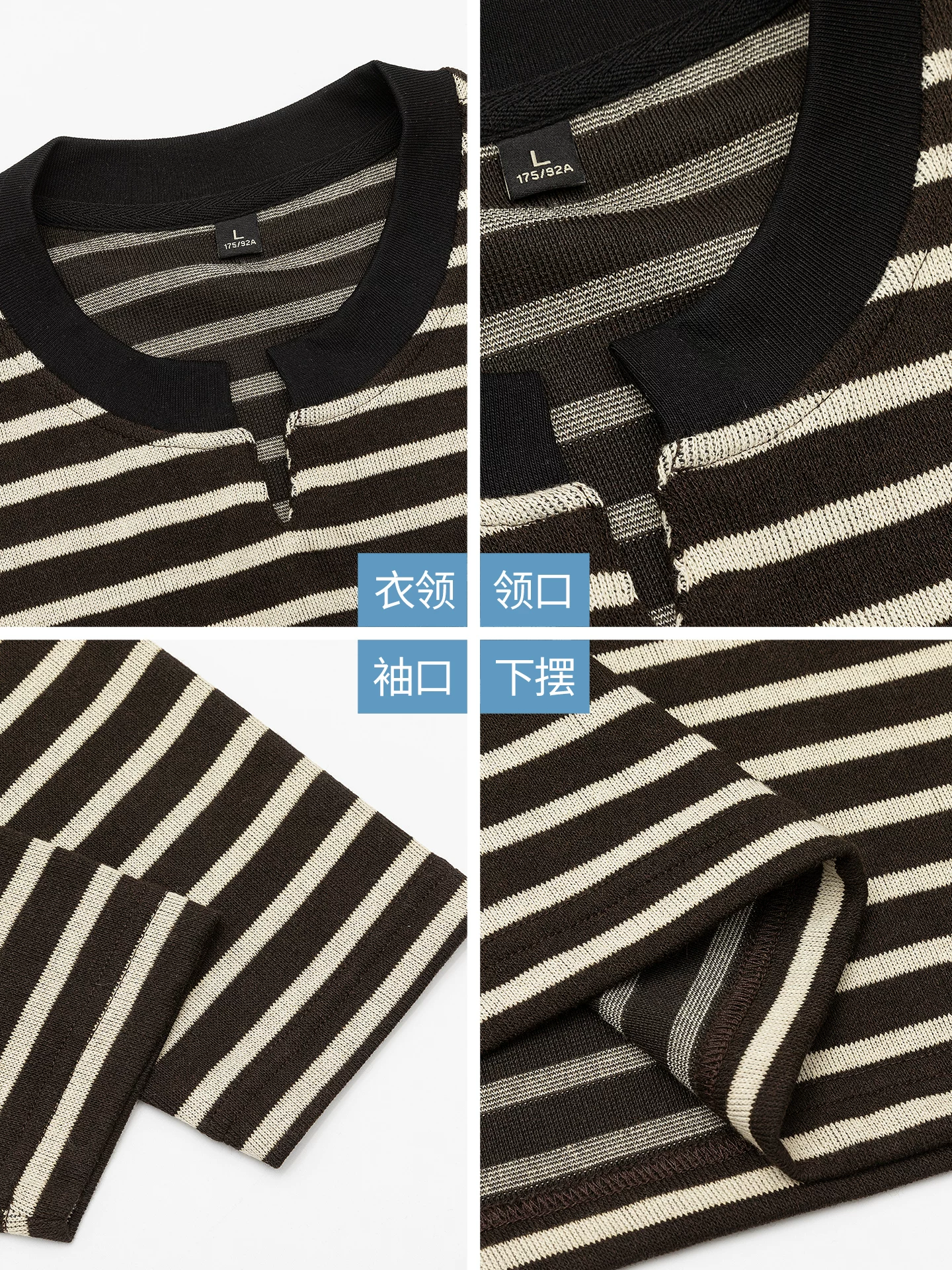 Áo thun dài tay cổ chữ V sọc hạng nặng OMZM dành cho nam, áo sơ mi thủy thủ phối màu cổ điển kiểu Mỹ mùa thu đông, áo sơ mi dáng rộng thông thường