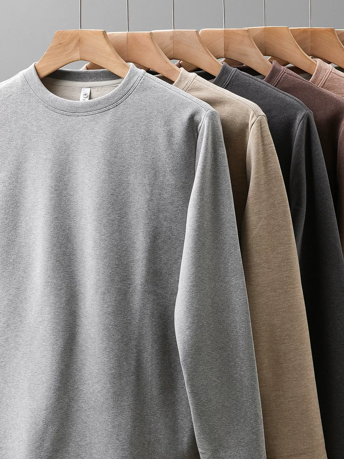 Áo sơ mi lót cổ tròn bằng nhung lụa hai mặt OMZM dành cho nam, đồ lót giữ nhiệt dày dặn mùa đông, áo thun dài tay màu trơn.