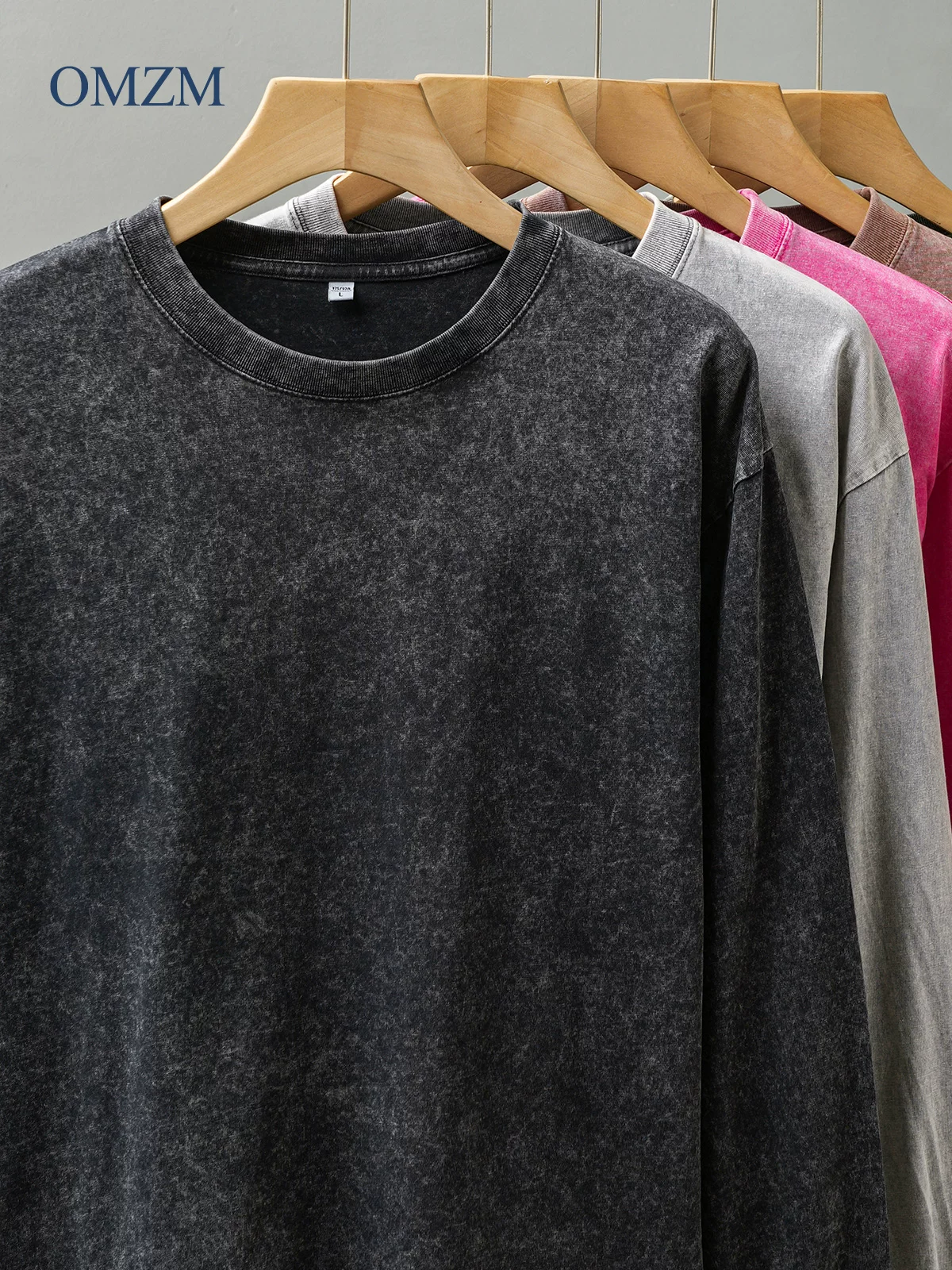 Áo thun dài tay bằng cotton nguyên chất hạng nặng 230G dành cho nam, áo sơ mi cơ bản kiểu batik cổ điển kiểu Mỹ mùa xuân và mùa thu, áo len cổ tròn màu trơn