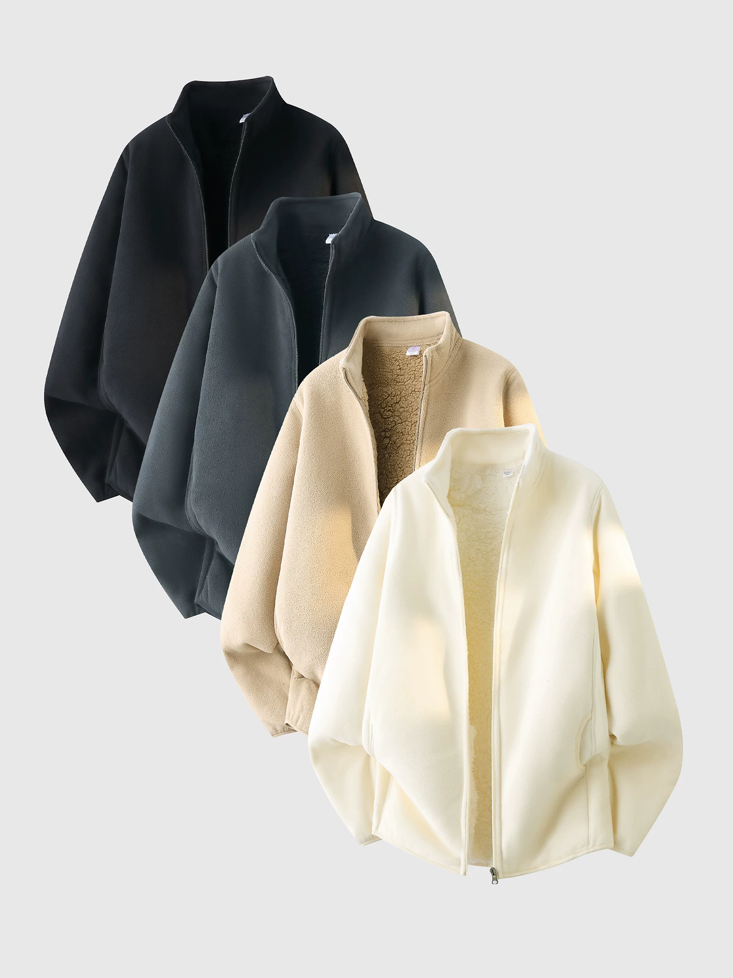 Áo khoác lông cừu OMZM dành cho nam, kiểu mới mùa đông 2025, dày dặn và ấm áp, cổ đứng, áo khoác lông cừu chống lạnh