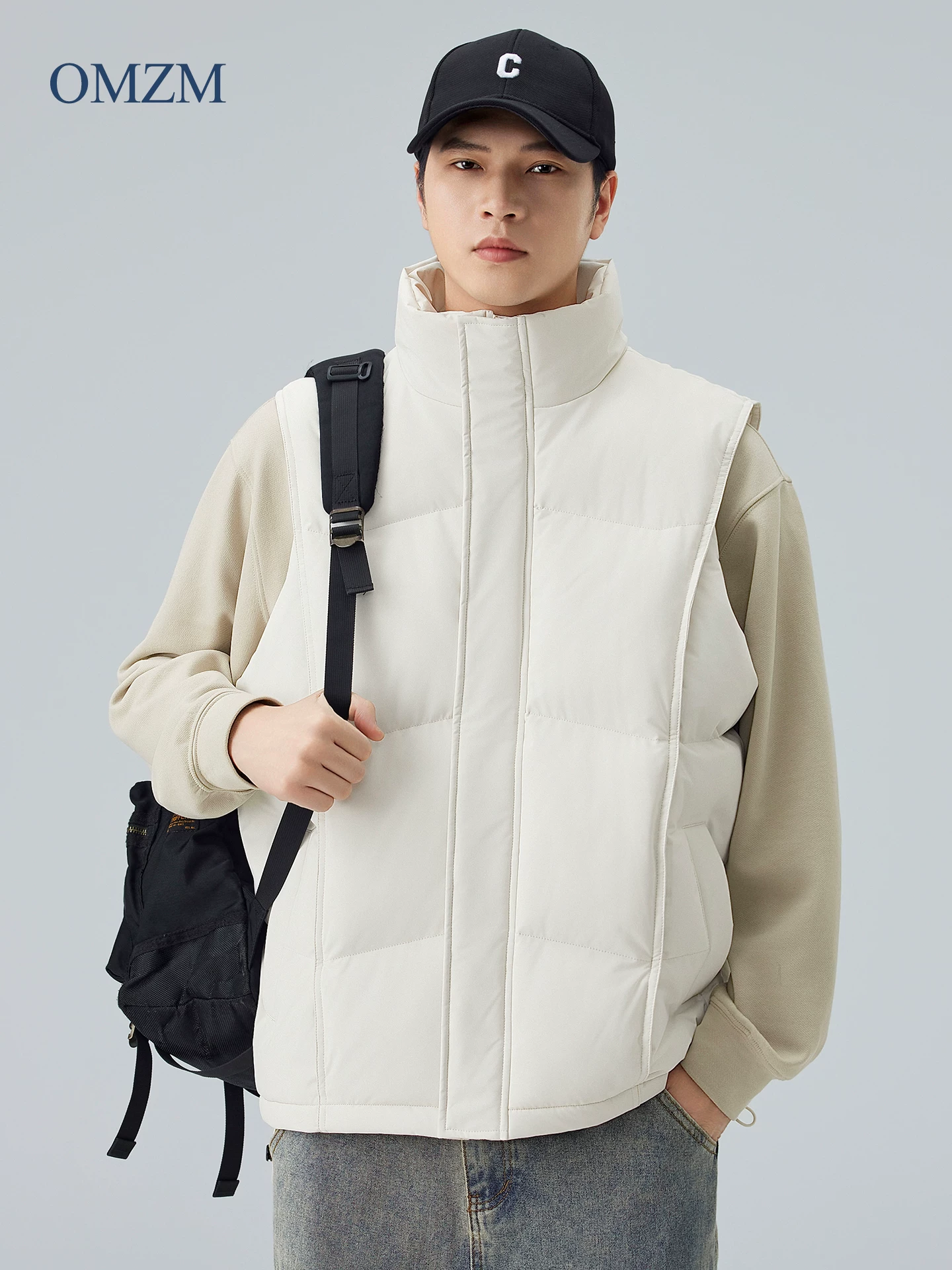 Áo vest cotton cổ đứng kiểu Mỹ OMZM dành cho nam, áo khoác vest dày dặn ấm áp mùa đông, áo khoác bảo hộ lao động