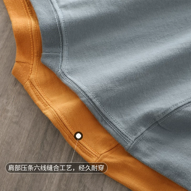 Áo thun dài tay hạng nặng OMZM300g dành cho nam, phong cách xuân thu, áo len cổ tròn dáng rộng, áo sơ mi cotton nguyên chất màu trắng tinh khiết phong cách Mỹ