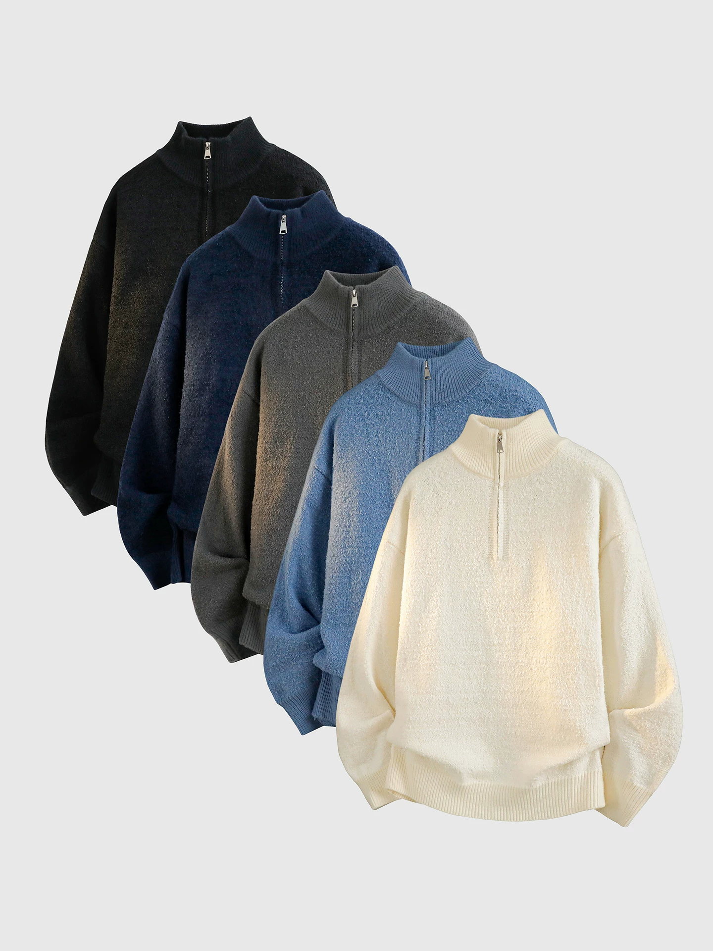 Áo len nam cổ đứng có khóa kéo OMZM mùa đông dày dặn ấm áp lớp lót sạch sẽ dáng rộng kiểu áo len chui đầu