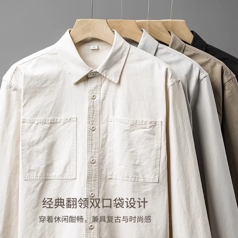 Áo sơ mi nam chất liệu cotton 100%, dày dặn 400G, tay dài, kiểu dáng cao cấp mùa xuân thu 2025, áo khoác mỏng, phong cách thường ngày