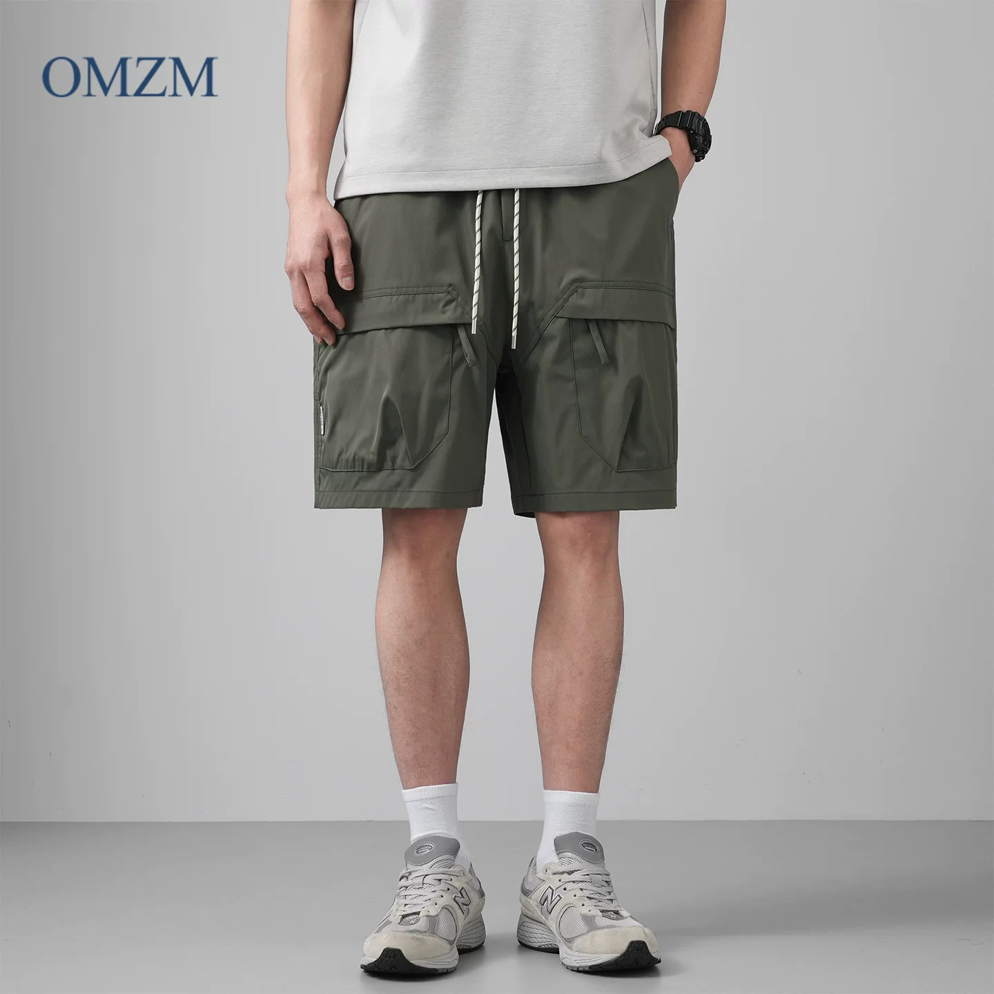 Quần short làm việc chống nước chức năng OMZM dành cho nam, quần short dài vừa phải dáng rộng phong cách Mỹ mùa hè, quần short thể thao bóng rổ.