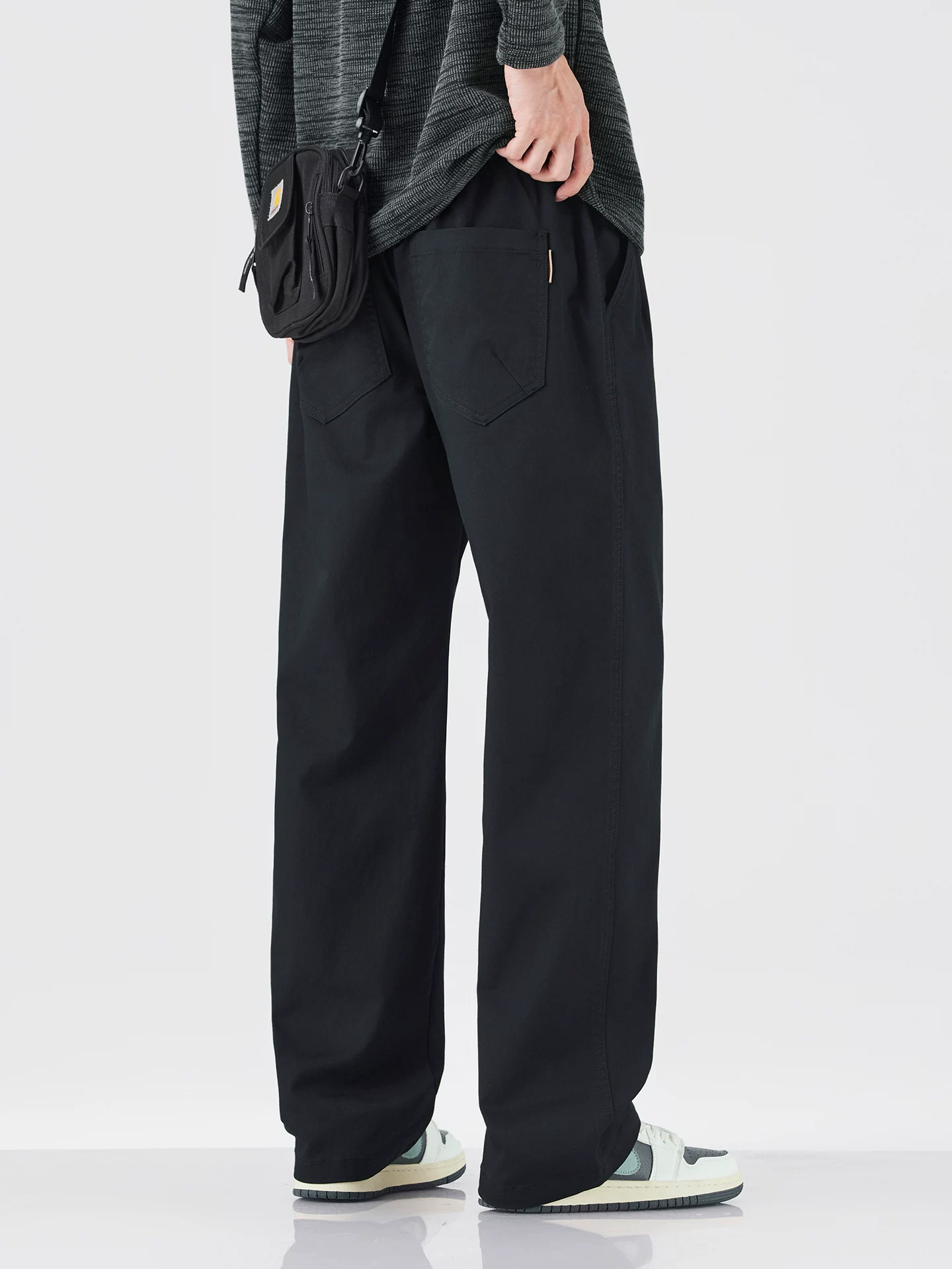 Quần cargo ống đứng hạng nặng OMZM dành cho nam, quần ống rộng cỡ lớn phong cách retro Mỹ mùa thu, quần thể thao màu đen thường ngày