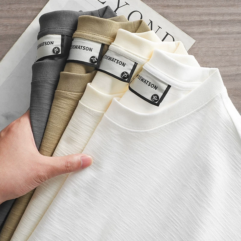 Áo thun nam tay ngắn chất liệu cotton slub dày dặn 340g kiểu Mỹ OMZM, mùa hè cao cấp, thoáng khí, màu trắng tinh khiết, chất liệu cotton nguyên chất