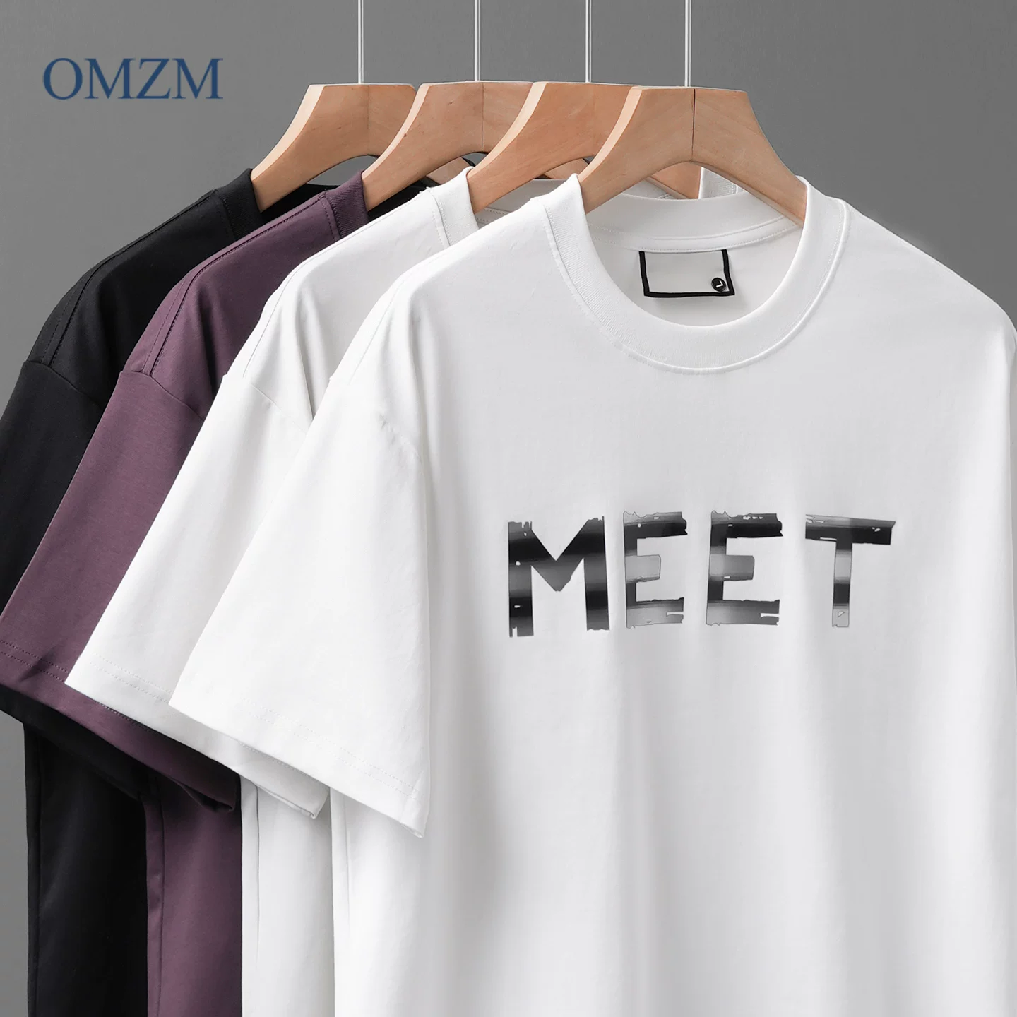 Áo thun cotton OMZM 50 chiếc dành cho nam, áo thun ngắn tay mát mẻ mùa hè kiểu dáng Mỹ in hình nửa tay áo thường xuyên dành cho nữ