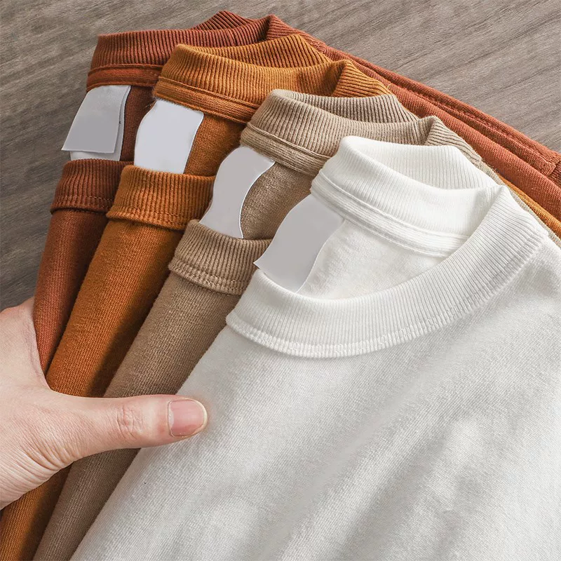 Áo thun dài tay hạng nặng 320g ba kim dành cho nam, áo len cổ tròn dáng rộng tay ngắn phong cách retro Mỹ, áo sơ mi cotton nguyên chất cho mùa thu.
