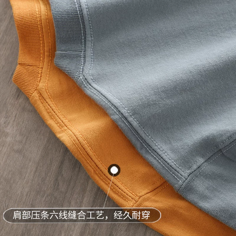 Áo thun dài tay hạng nặng 280g kiểu Mỹ dành cho nam, được làm từ cotton nguyên chất Tân Cương, dáng rộng, áo sơ mi cổ tròn màu trắng mùa thu đông, unisex.
