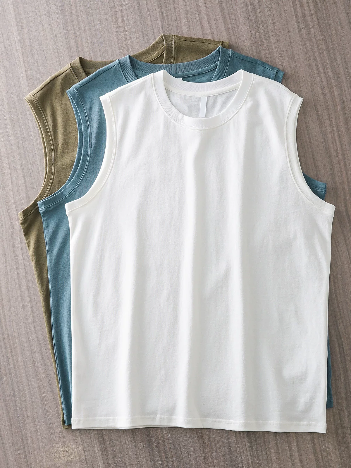 Áo ba lỗ nam cotton 100% dày dặn kiểu Mỹ 260G, mùa hè 2024, kiểu dáng rộng, cổ tròn, thể thao, màu trơn