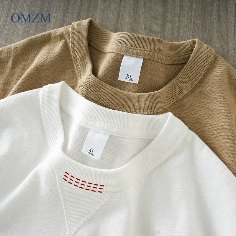 Áo thun nam tay ngắn chất cotton 100% cao cấp 400G, kiểu dáng Mỹ mùa hè, màu trắng, kiểu tam giác ngược, đường may ba lớp, tay lửng.