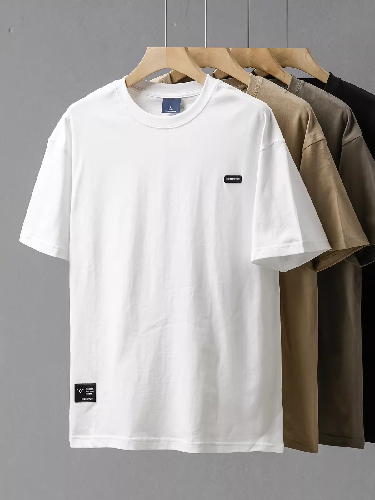 Áo thun nam tay ngắn chất liệu cotton nguyên chất hạng nặng 280G kiểu Mỹ OMZM, dáng rộng mùa hè có thêu hình, áo thun cổ tròn nửa tay hợp thời trang.