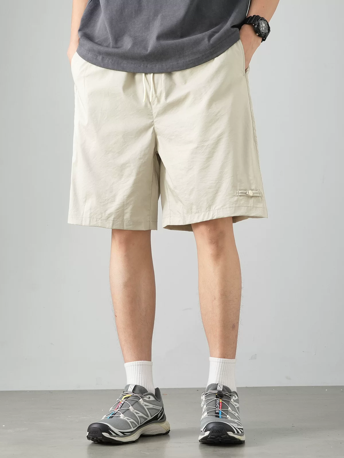 Quần short lụa băng phong cách Trung Quốc mới của OMZM dành cho nam, quần short chạy bộ mỏng nhanh khô mùa hè, quần short thể thao đi biển thông thường