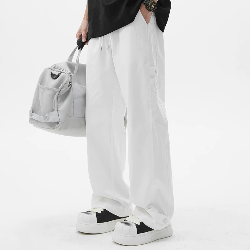 Quần cargo cotton dày kiểu Mỹ OMZM dành cho nam, quần ống rộng dáng rộng mùa hè, quần thể thao màu kaki