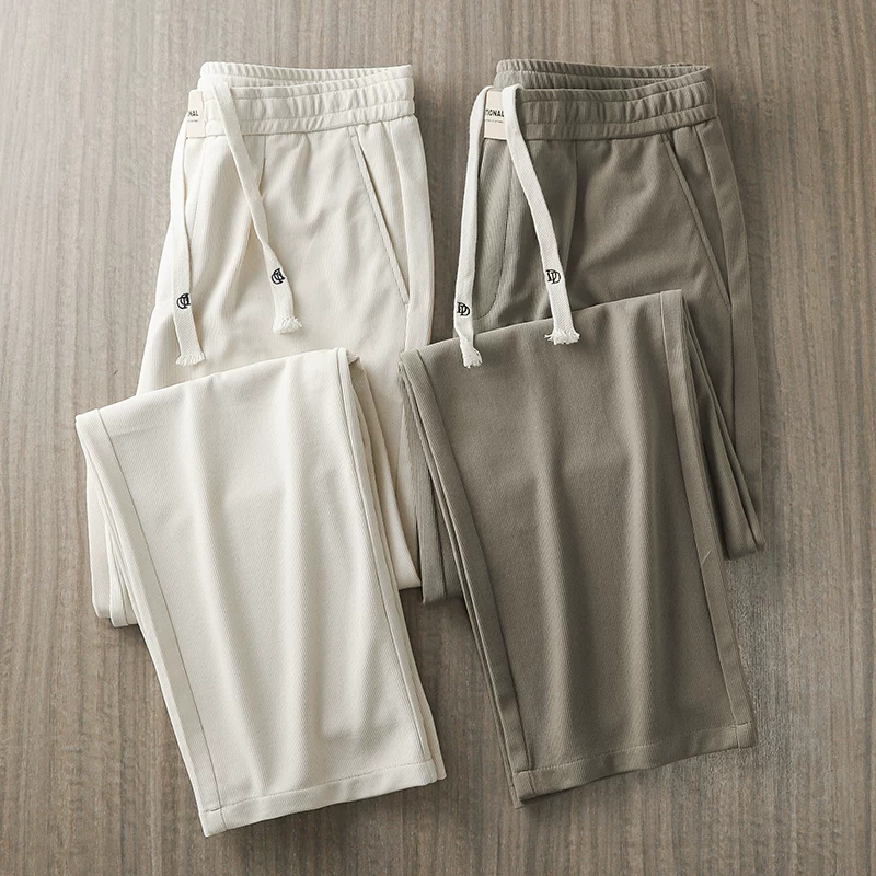 Quần âu thẳng chân kẻ sọc dọc kiểu Mỹ OMZM dành cho nam, quần thể thao dáng rộng mùa hè, quần dài thường ngày hợp thời trang