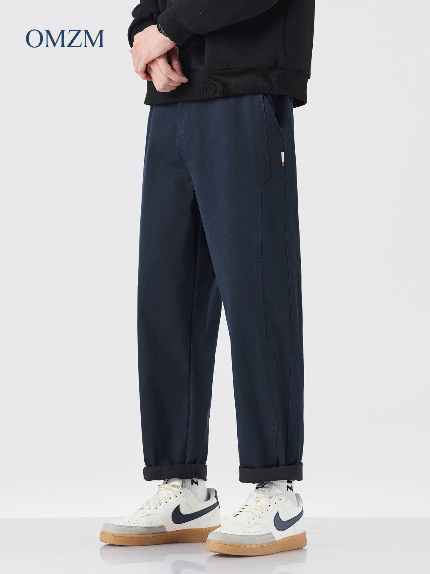 Quần cargo ống thẳng hạng nặng OMZM dành cho nam, quần ống rộng phối màu phong cách Mỹ mùa thu, quần thể thao rộng rãi, thoải mái