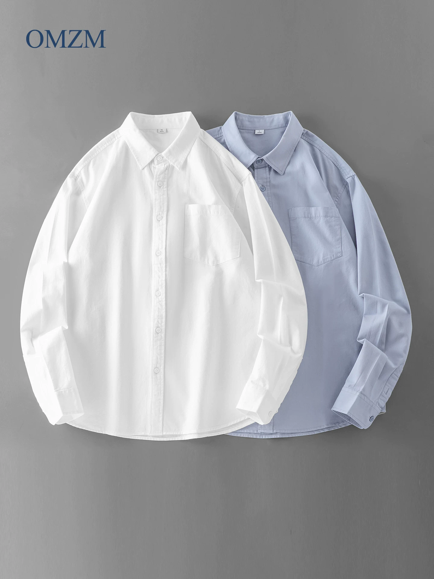 OMZM Áo sơ mi dài tay hạng nặng kiểu Mỹ dành cho nam, áo khoác có túi thông thường bằng cotton nguyên chất kiểu Nhật mùa thu, áo sơ mi trắng cao cấp