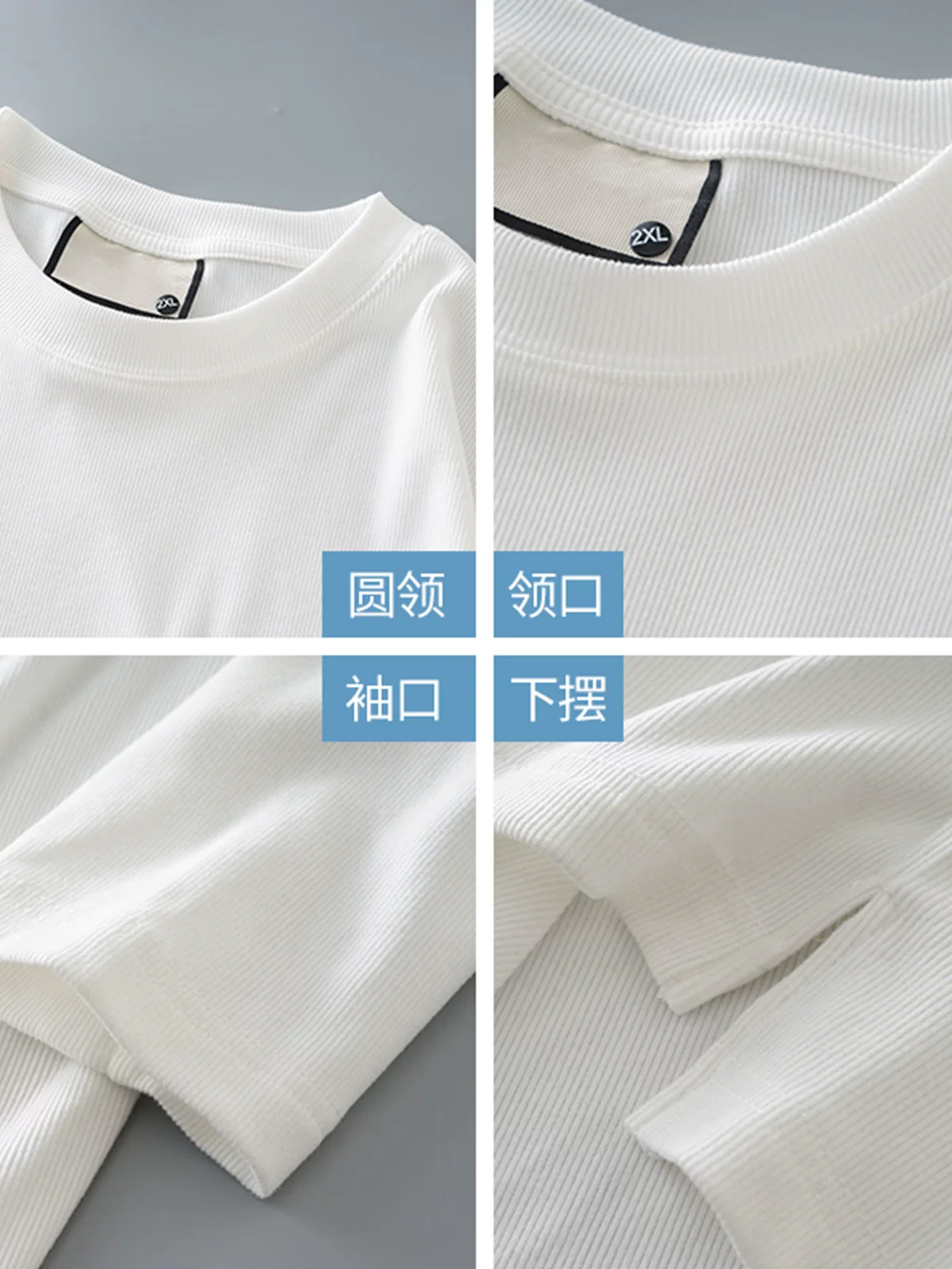 Áo thun dài tay nhung hạng nặng OMZM270G của Đức dành cho nam, áo sơ mi màu trơn sọc dọc mùa thu đông, áo thun cổ tròn.