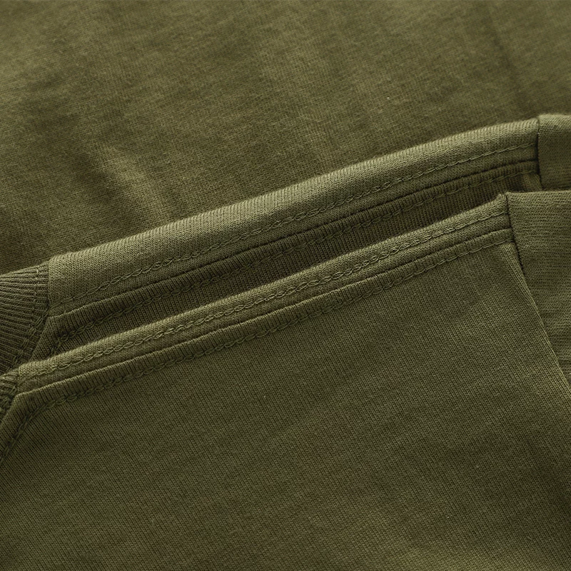 Áo thun nam hai lớp hai sợi 250g màu xanh quân đội cổ điển của Mỹ, chất liệu cotton nguyên chất, áo thun ngắn tay màu trơn mùa hè.