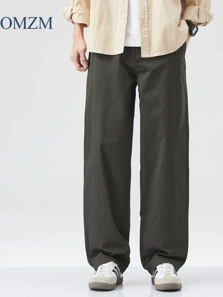 Quần cargo cotton nguyên chất kiểu Mỹ OMZM dành cho nam, quần ống rộng dáng rộng, mỏng, nhanh khô, mùa hè, quần dài màu kaki cổ điển