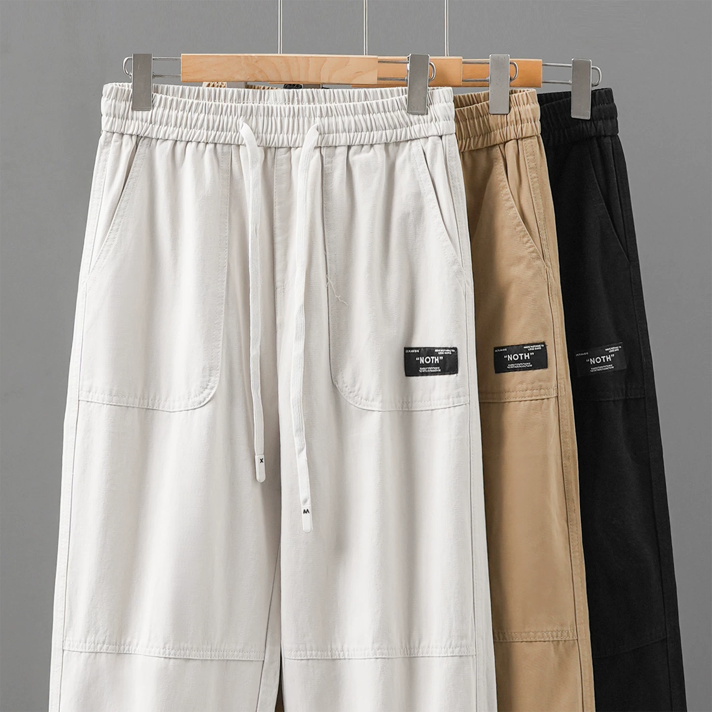 Quần cargo cotton nguyên chất hạng nặng OMZM dành cho nam, quần ống rộng mỏng mùa hè, quần dài dáng rộng thẳng kiểu cổ điển Mỹ