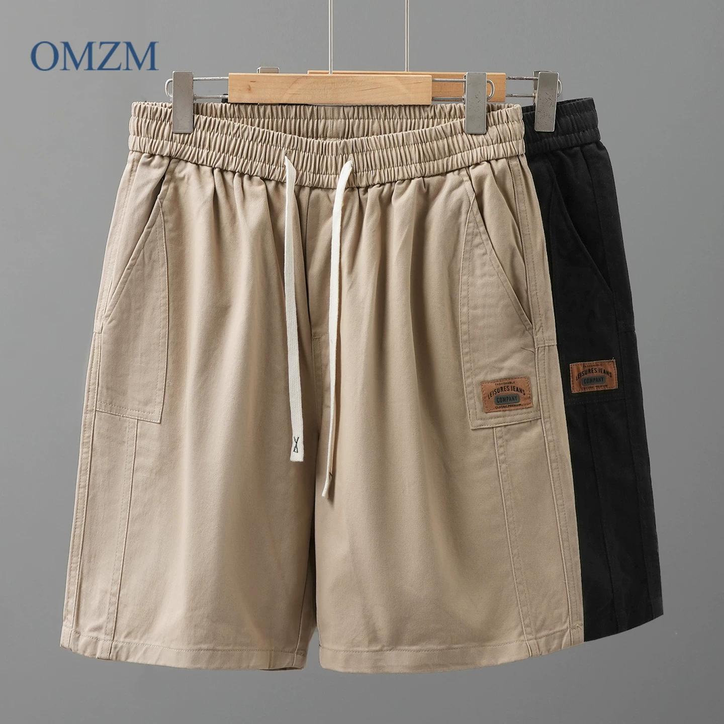 Quần short làm việc bằng cotton nguyên chất kiểu Mỹ của OMZM dành cho nam, quần short thể thao dài vừa phải, dáng rộng, dáng thẳng, kiểu dáng mỏng, mùa hè.