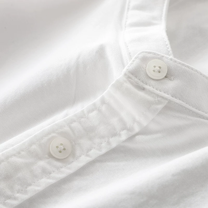 Áo sơ mi Oxford cotton nguyên chất kiểu Mỹ, tay dài, dành cho nam, mùa xuân thu, chất lượng cao cấp, kiểu áo khoác thường ngày, màu trắng, kiểu Henley
