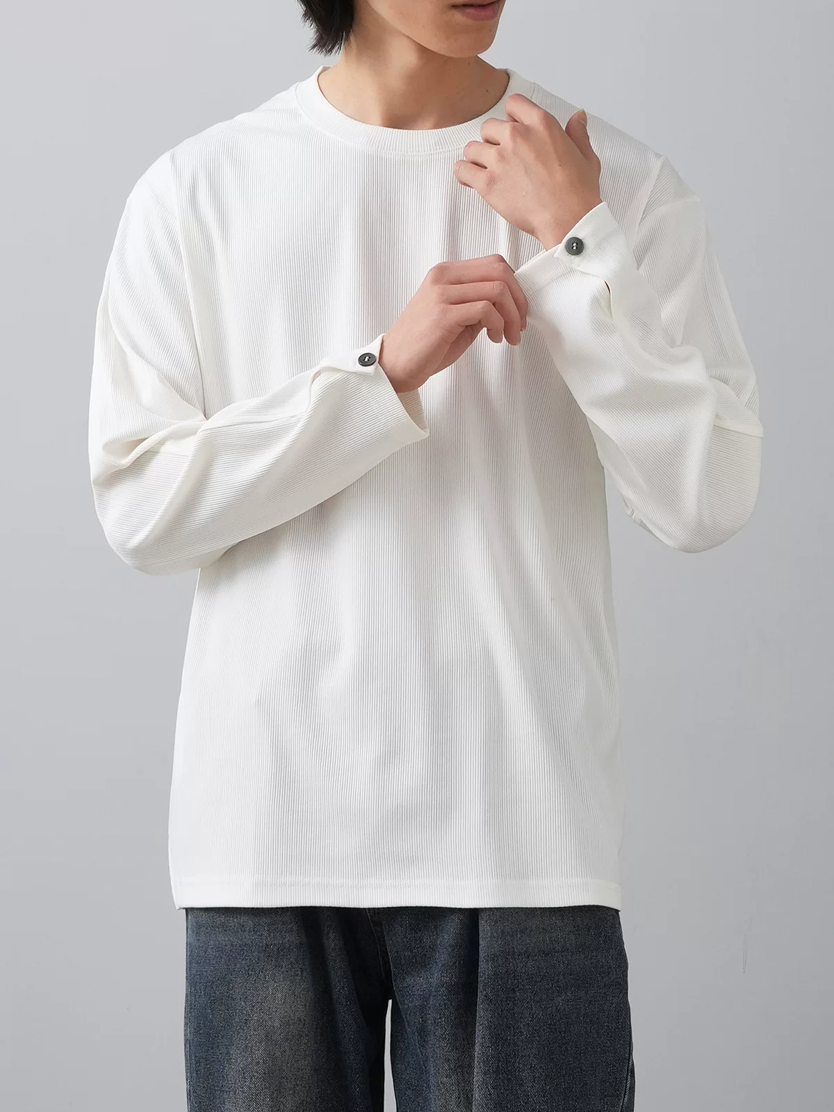 Áo thun dài tay jacquard hạng nặng 260G phong cách Mỹ OMZM dành cho nam, áo sơ mi màu trắng trơn mùa xuân, áo chui đầu cổ tròn