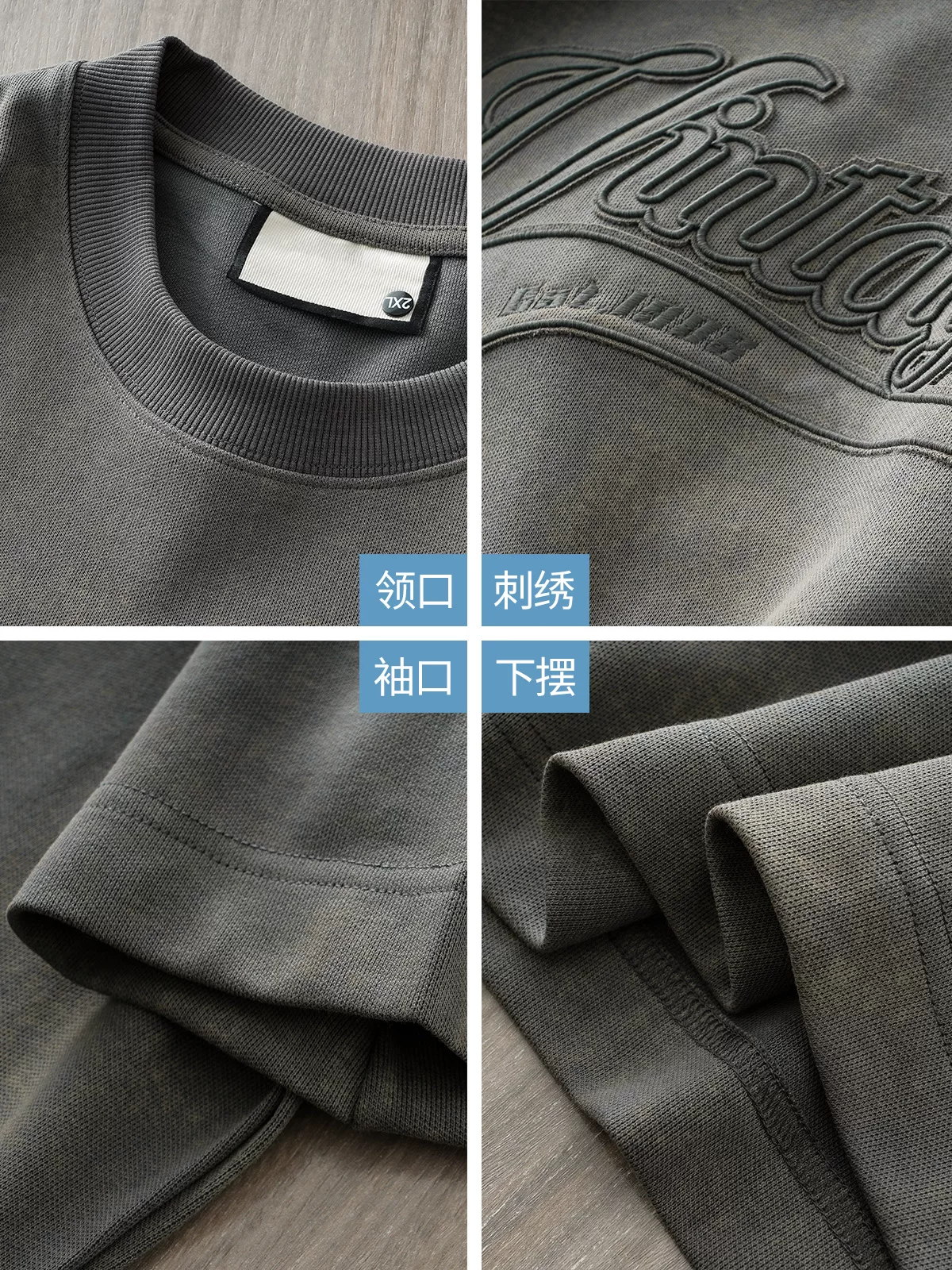 Áo thun nam tay ngắn chất liệu dày 400G, kiểu dáng mùa hè, phong cách retro Mỹ, thêu chữ, cổ tròn, dáng rộng, tay lửng