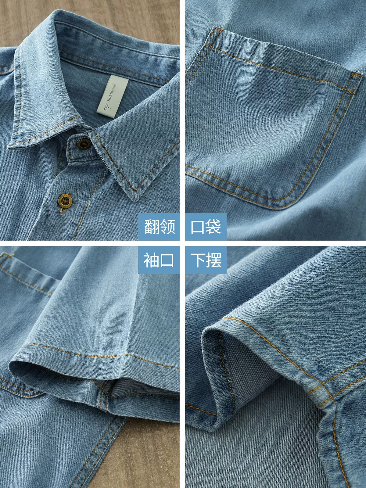 OMZM Áo sơ mi denim phong cách Mỹ dành cho nam giới tay ngắn mùa hè cao cấp cổ điển đã giặt áo sơ mi nhiều túi áo khoác