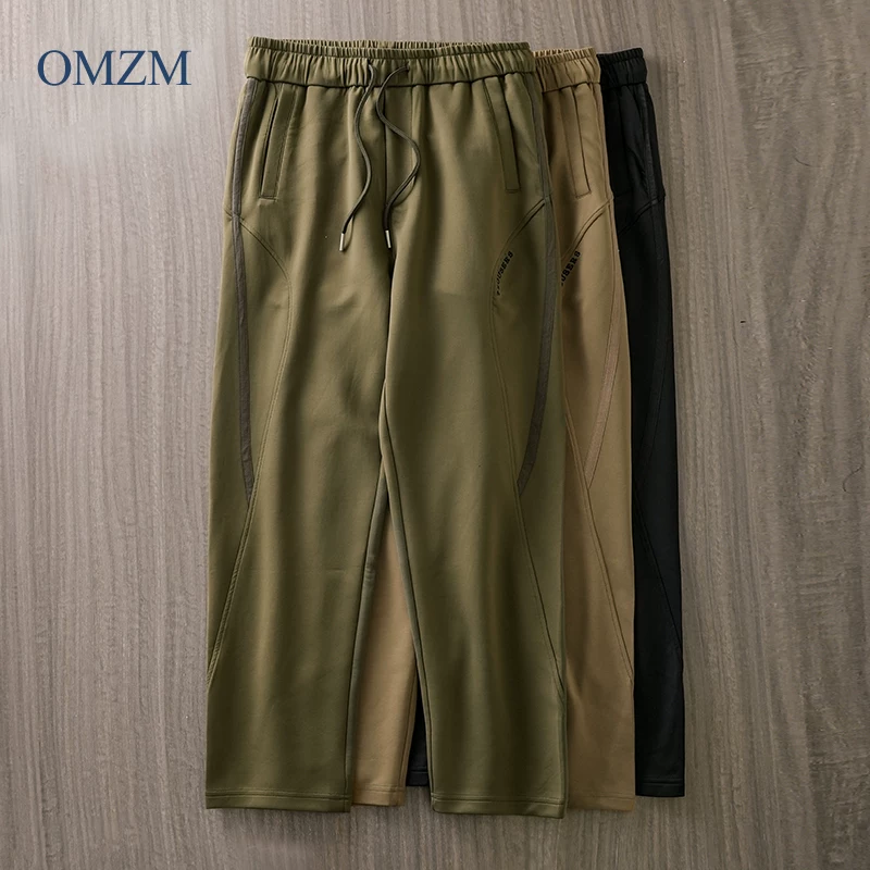 Quần thể thao hạng nặng OMZM dành cho nam, mùa thu đông, chống nhăn, quần ống côn, quần dài dáng rộng, thẳng, thể thao, thường ngày