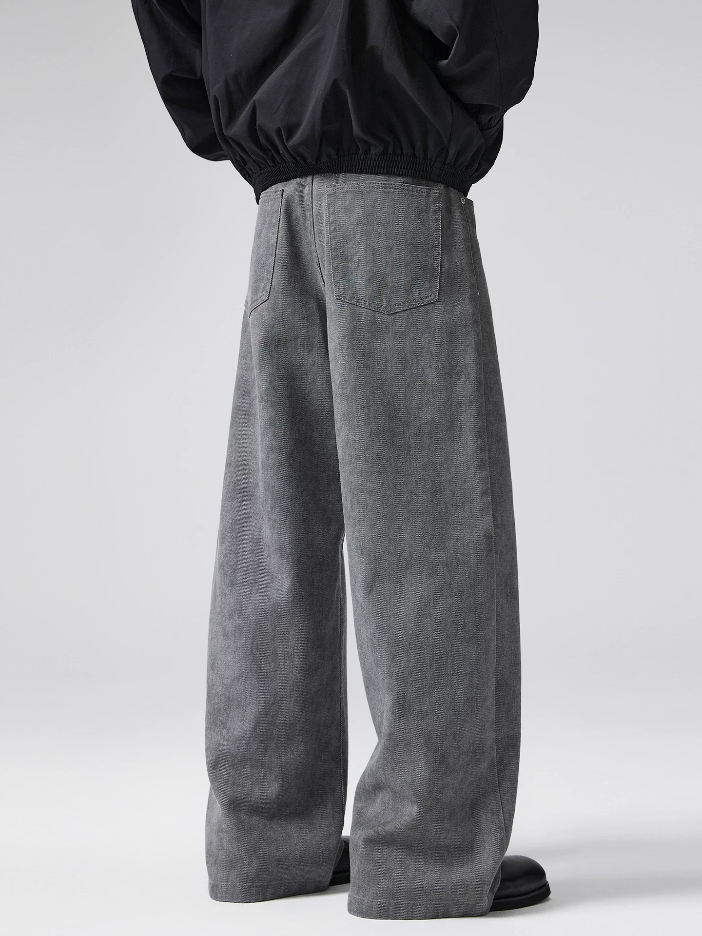 Quần âu nam phong cách tie-dye cổ điển OMZM, quần ống rộng dáng thẳng màu xám retro Mỹ mùa đông, chất liệu mềm mại, dáng rộng.