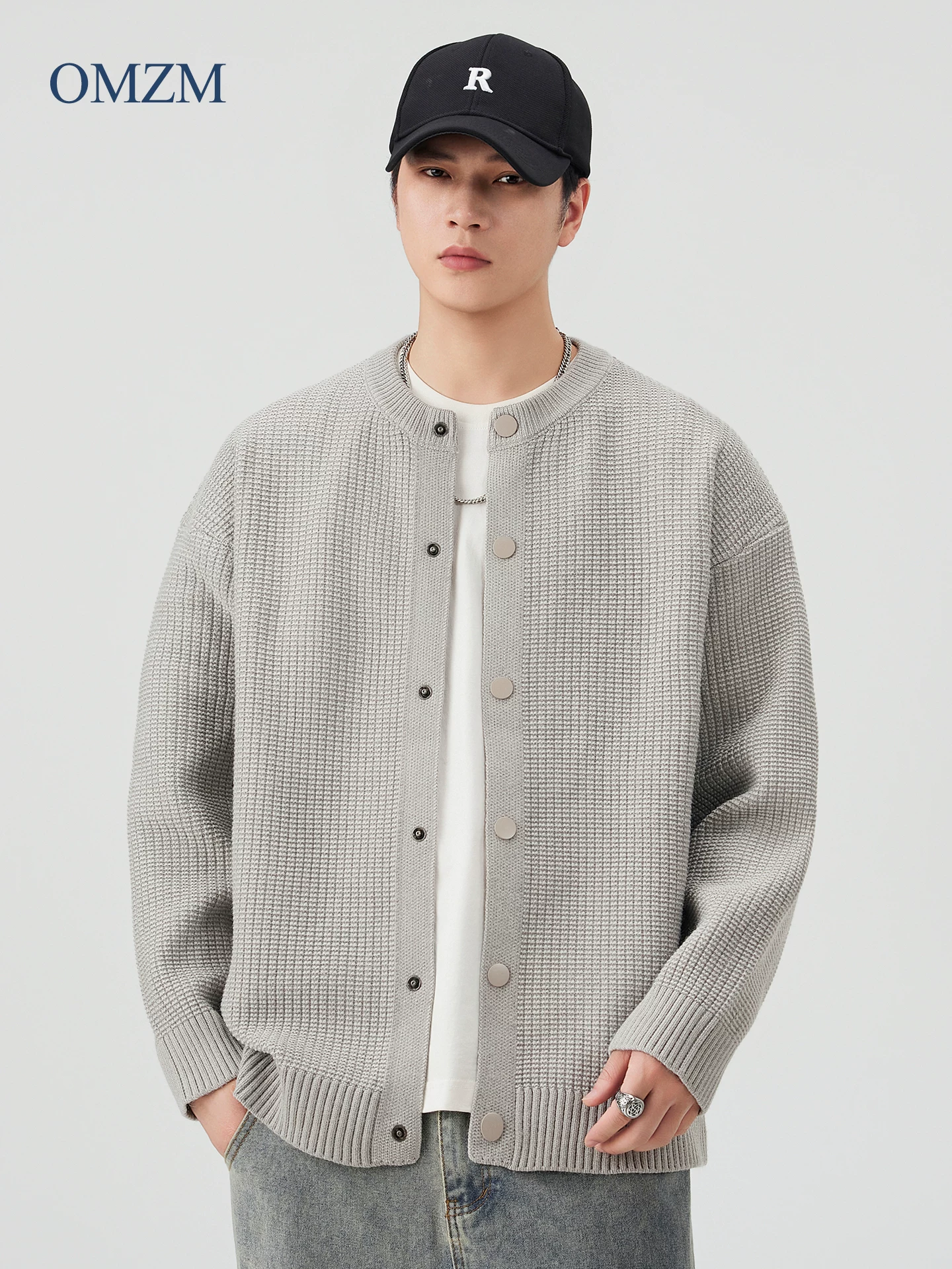 OMZM930G áo cardigan dày dặn chất liệu dày dặn nam mùa thu thường ngày áo len dày dáng rộng phong cách lười biếng áo khoác dệt kim