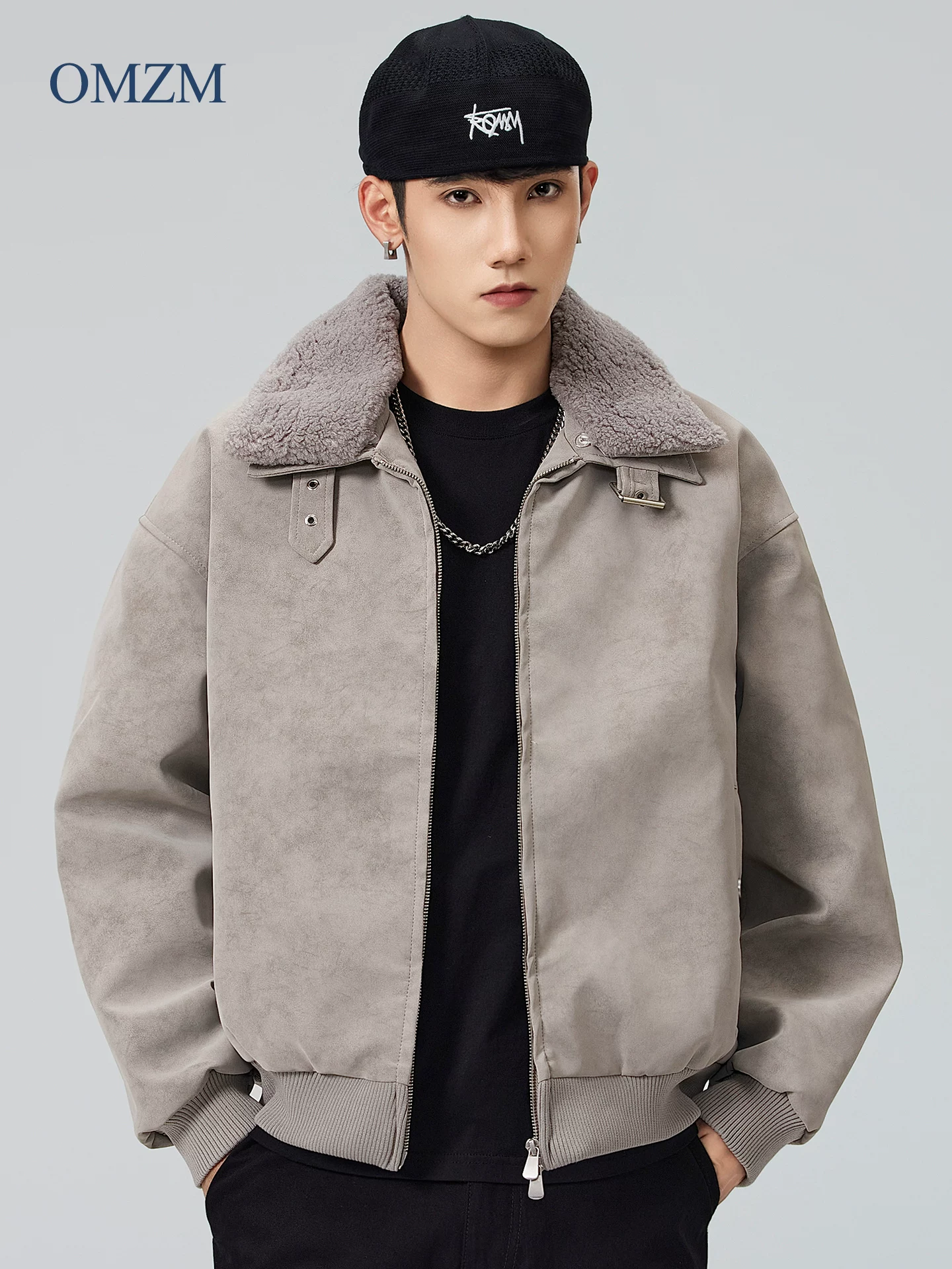 Áo khoác cotton có cổ lông có thể tháo rời dành cho nam, áo khoác cotton da lộn dày dặn ấm áp mùa đông, áo khoác da PU cổ điển kiểu Mỹ.