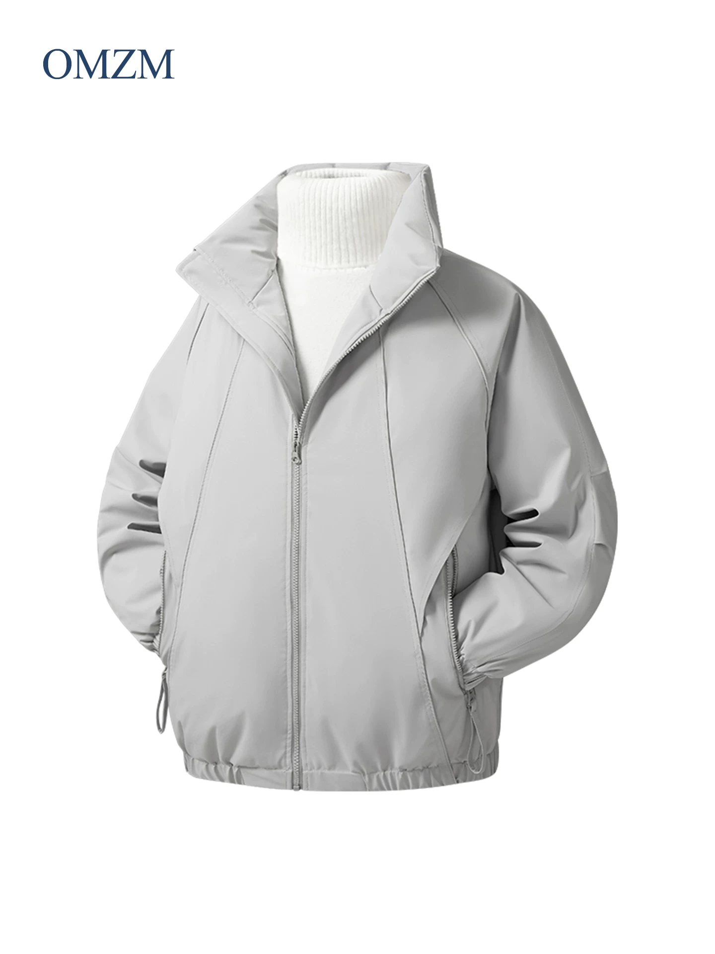 Áo khoác cotton cổ đứng kiểu Mỹ OMZM dành cho nam, áo khoác đệm ấm dáng rộng phong cách retro mùa thu đông, áo khoác bảo hộ lao động chắp vá màu trơn